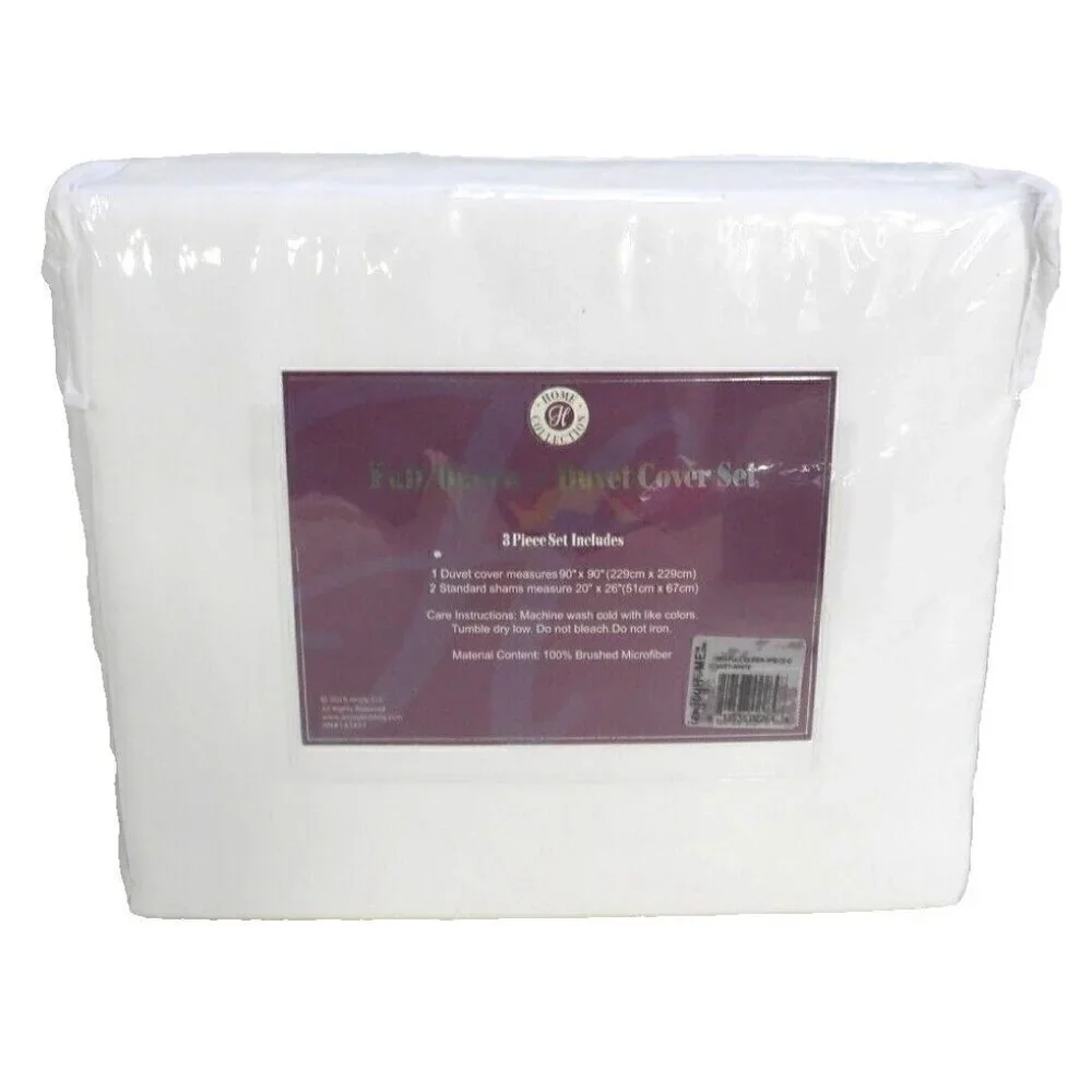 BECKY CAMERON Home Collection 1800 FULL / QUEEN White Duvet Cover & 2 Shams NEW